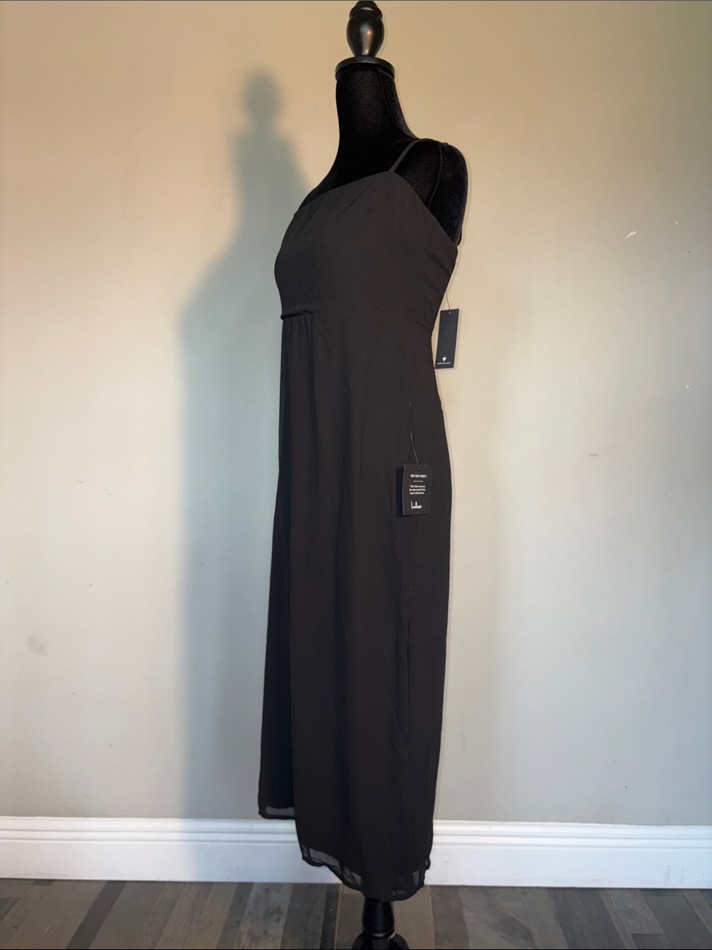 Lulu's Black Spaghetti-Strap Midi Dress with Side Slit - Picture 4 of 6
